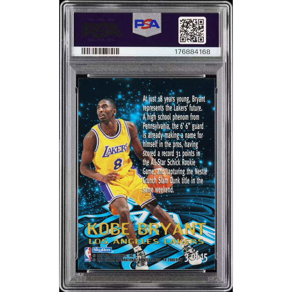 Kobe Bryant 1996 Skybox E-X2000 Rookie Card # 2000 3 | PSA 8 | P6057705