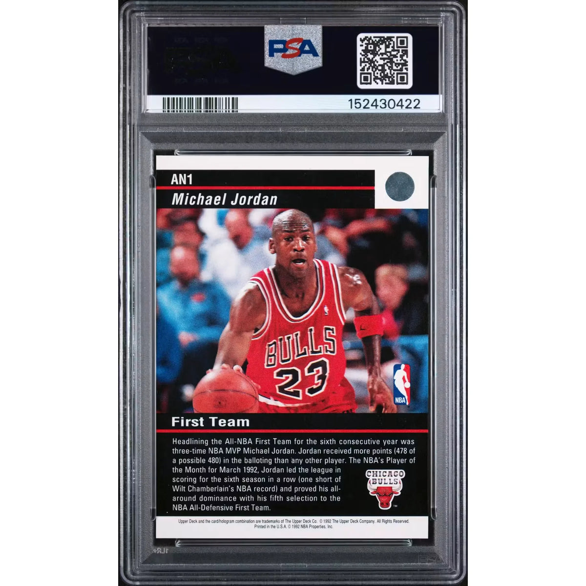 Michael Jordan All-NBA Team #AN1 Card | 1992 Upper Deck PSA 9 | P6057862