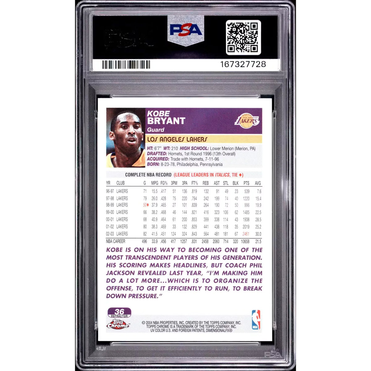 Kobe Bryant 2003 Topps Chrome Refractor #36 | PSA 9 | P6057889