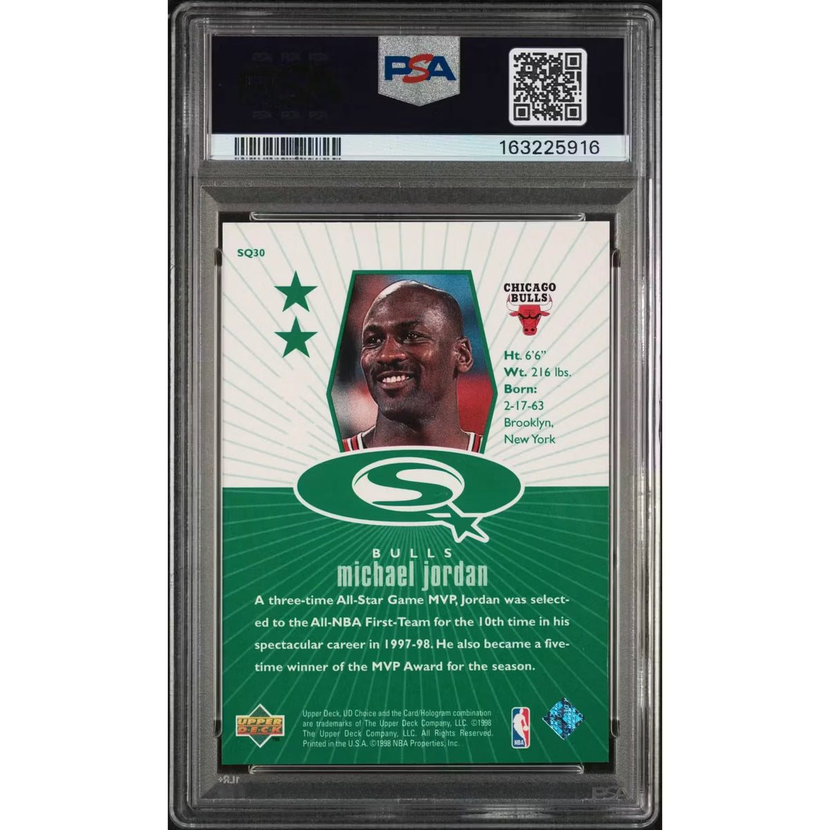 Michael Jordan 1998 UD Choice Starquest Green #SQ30 | PSA 9 | P6057940