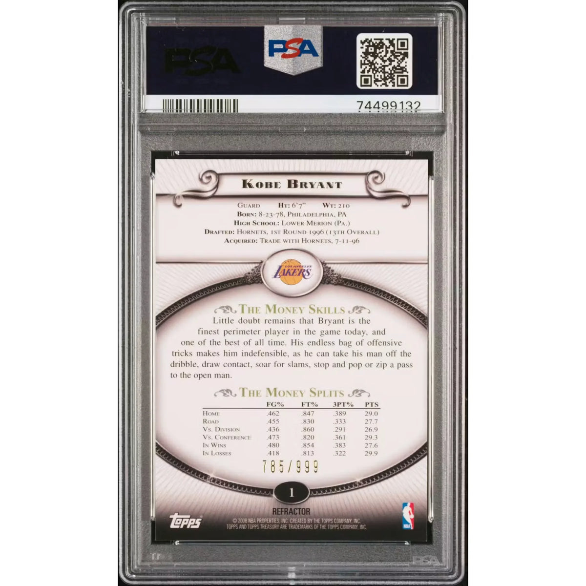 Kobe Bryant 2008 Topps Treasury Bronze Refractor #1 | PSA 9 | P6057956
