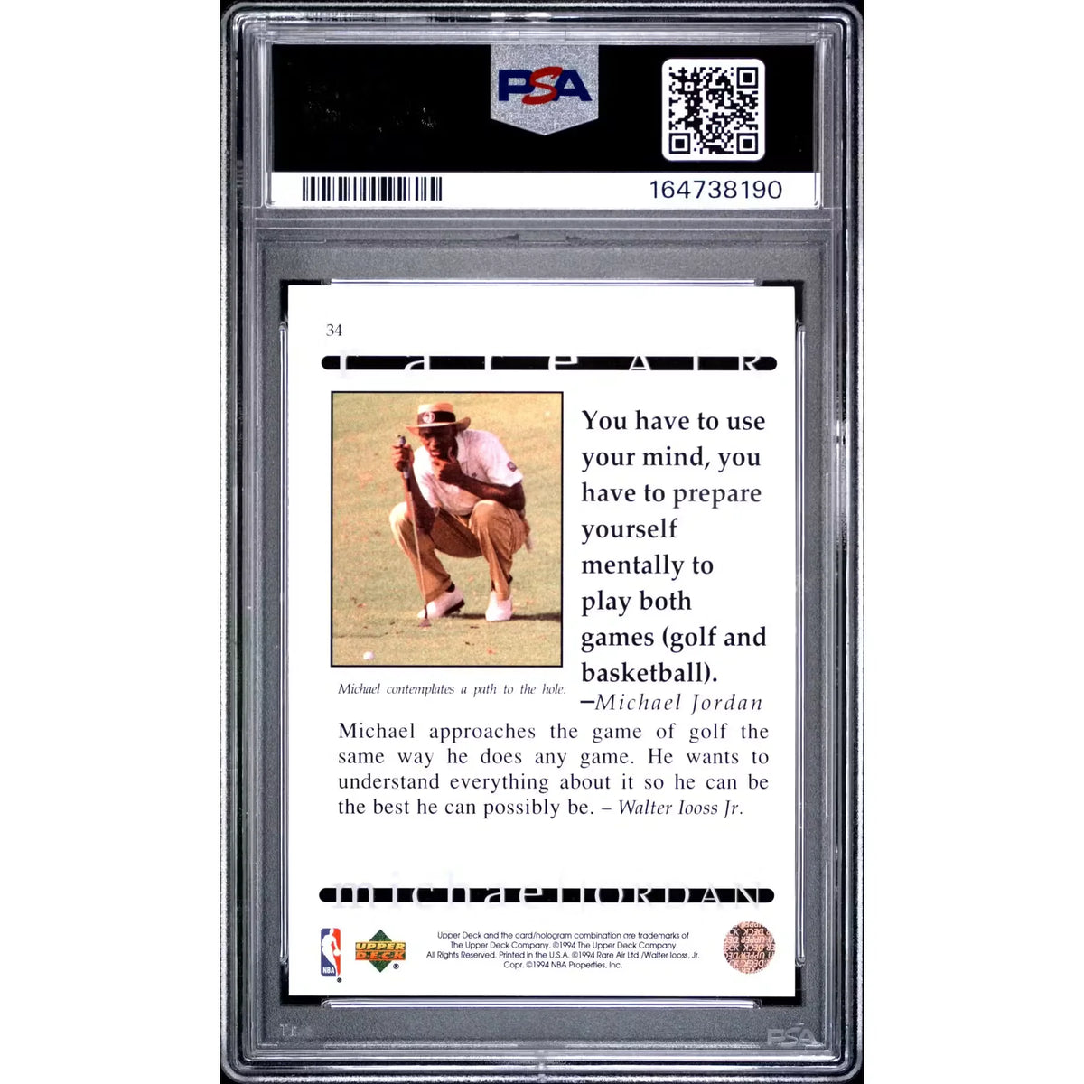 Michael Jordan 1994 Upper Deck Rare Air Gold Hologram #34 | PSA 10 | P6058008