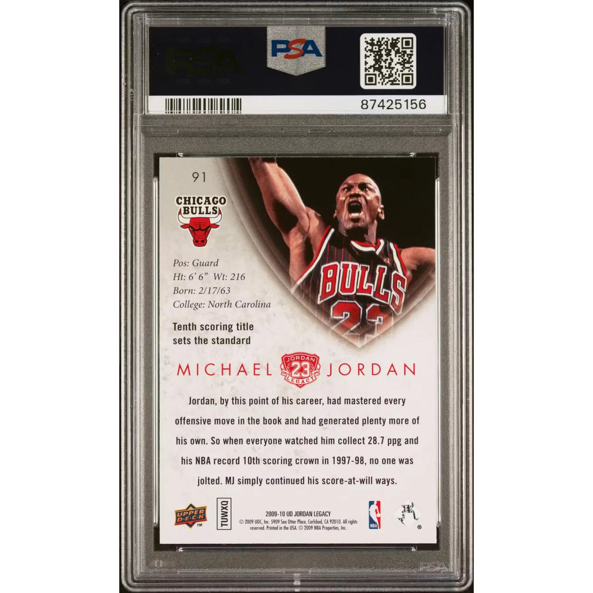 Michael Jordan Signed 2009 Upper Deck Jordan Legacy Gold #91 | PSA 10 | P6058111