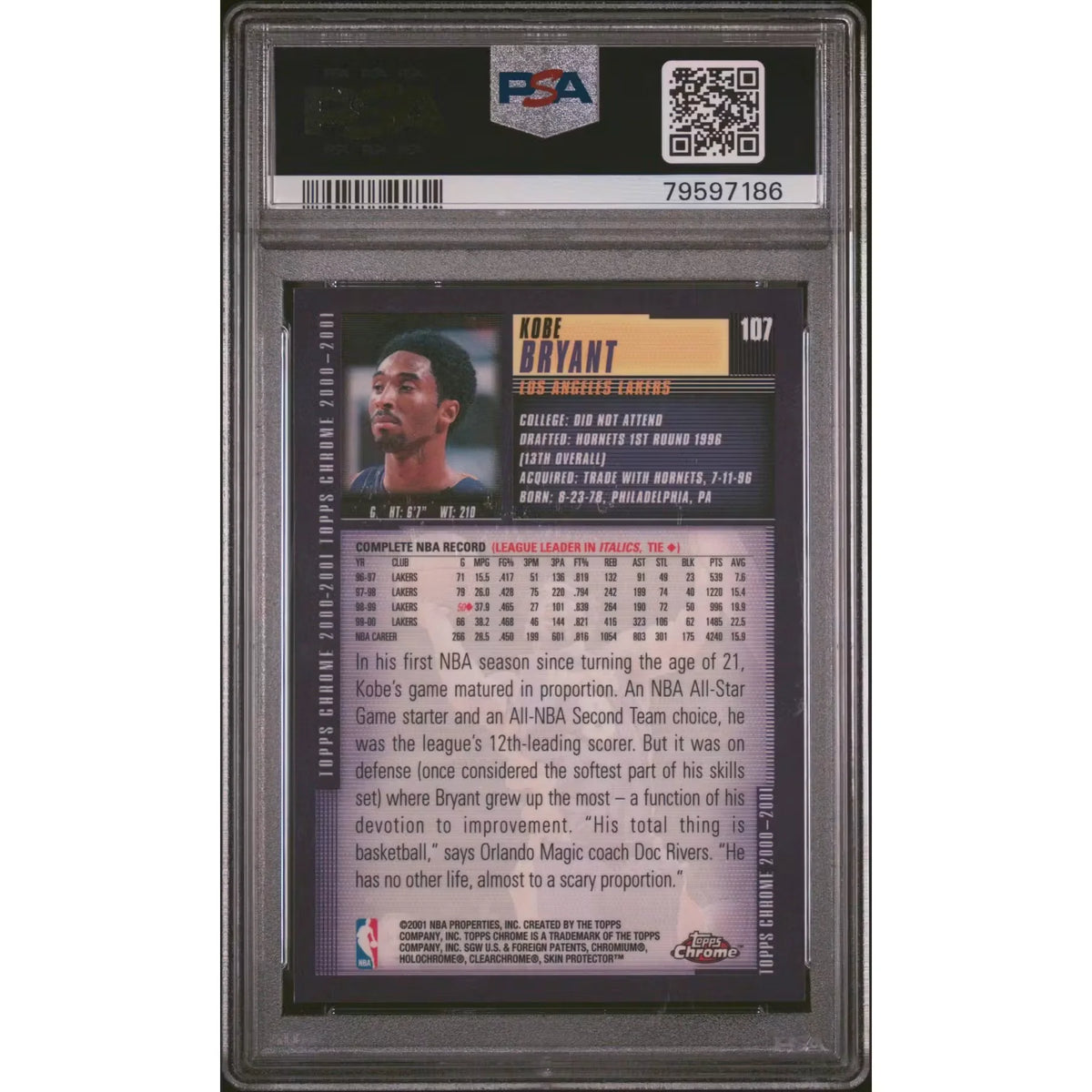 Kobe Bryant 2000 Topps Chrome #107 | PSA 10 Gem Mint | P6058141
