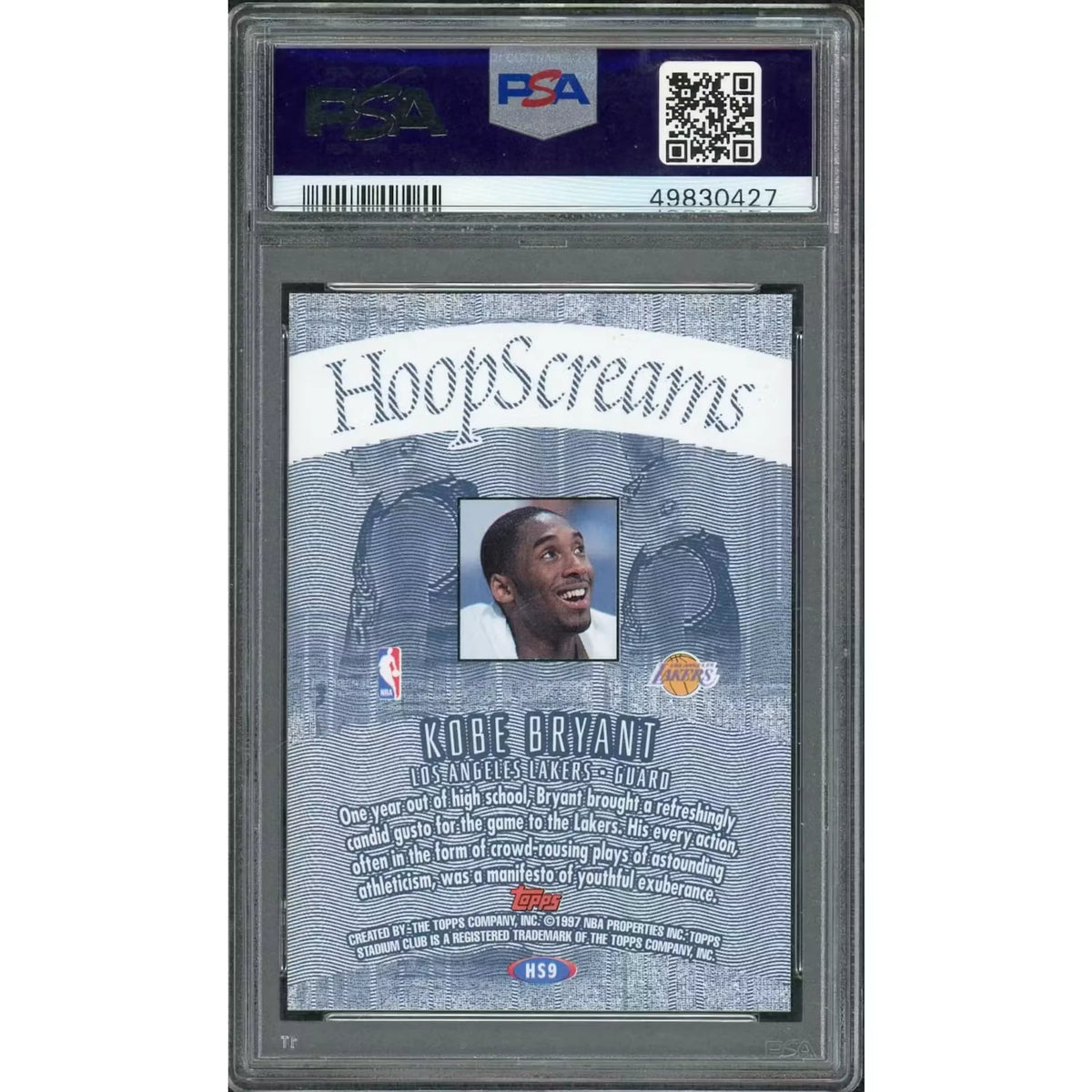 1997 Topps Stadium Club Kobe Bryant Hoop Screams #HS9 | PSA 9 | P6058226