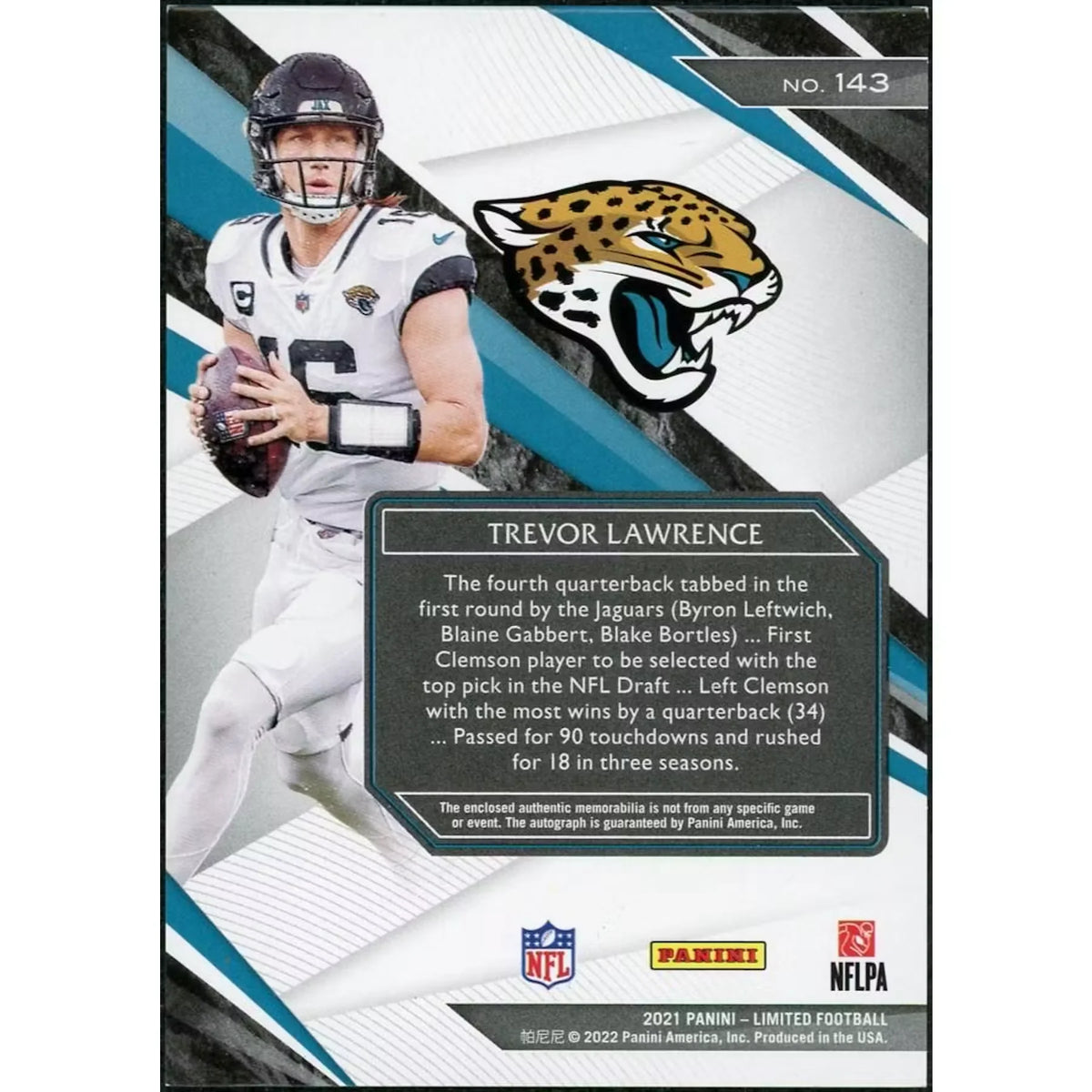 Trevor Lawrence 2021 Panini Limited Rookie Patch Auto |/10 | P6058229