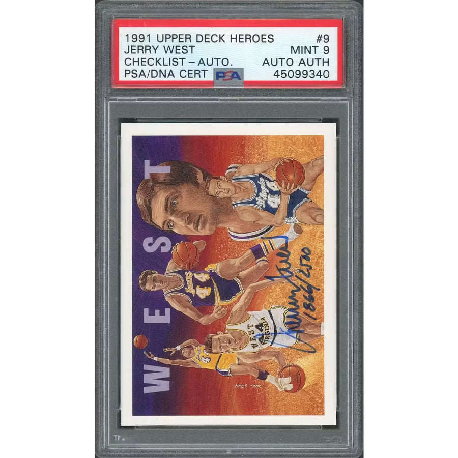 Jerry West Signed 1991 Upper Deck Heroes Card | PSA 9 | P6058232