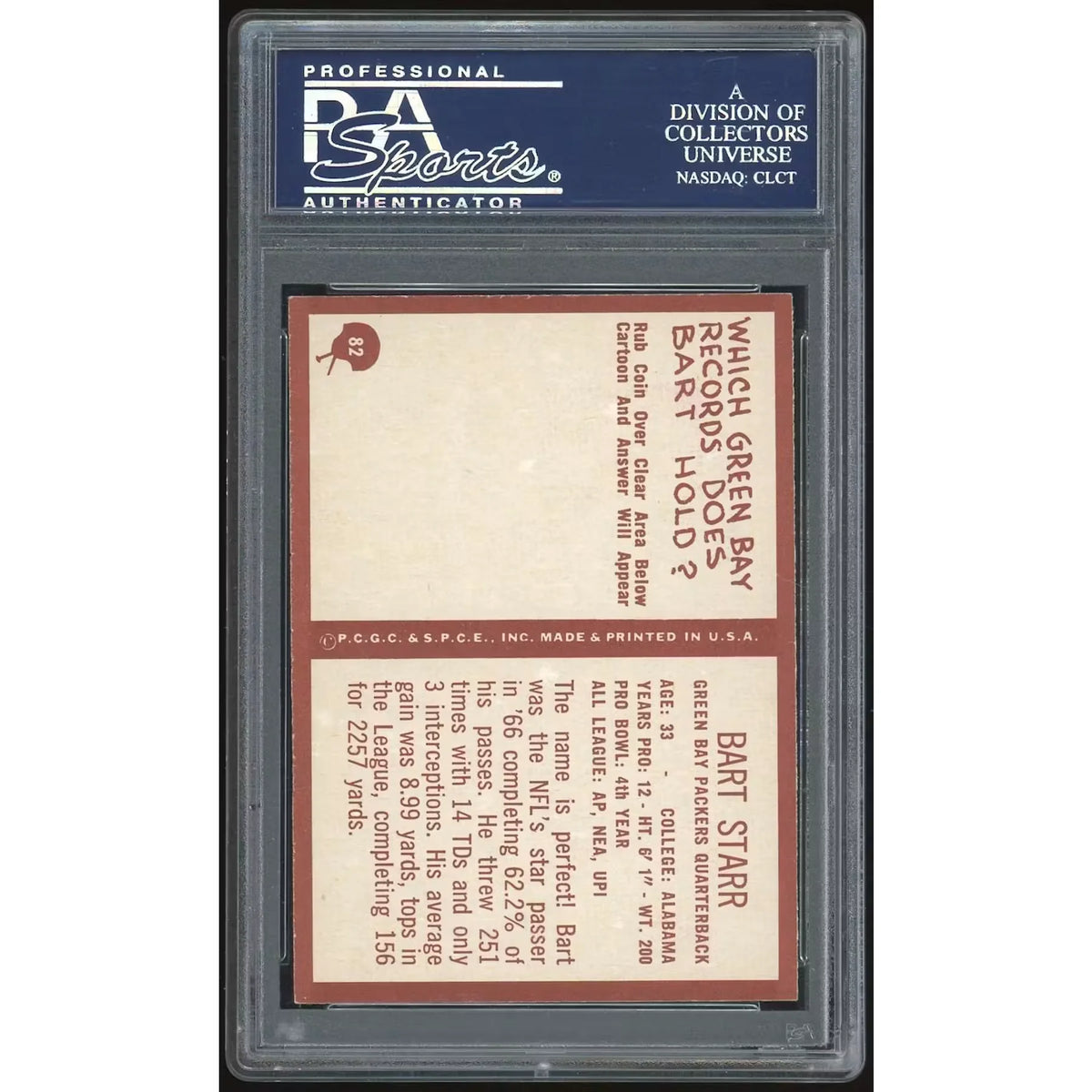 Bart Starr 1967 Philadelphia #82 Trading Card | PSA 8 | P6058266