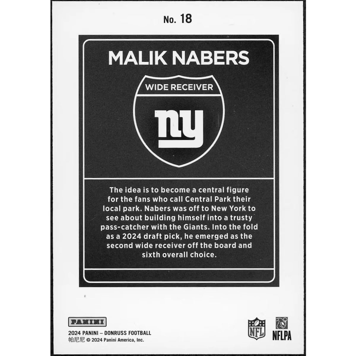 2024 Panini Donruss Malik Nabers Downtown Rookie #18 - D2 | P6058408