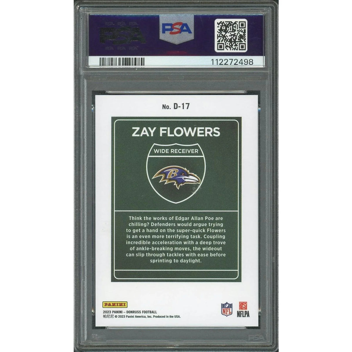 Zay Flowers 2023 Panini Donruss Downtown Rookie #D17 | PSA 9 | P6058411