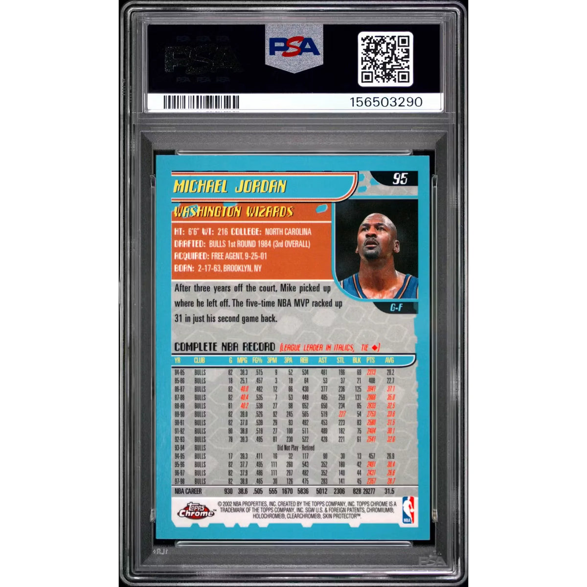 Michael Jordan 2001 Topps Chrome #95 | PSA 9 | P6058438
