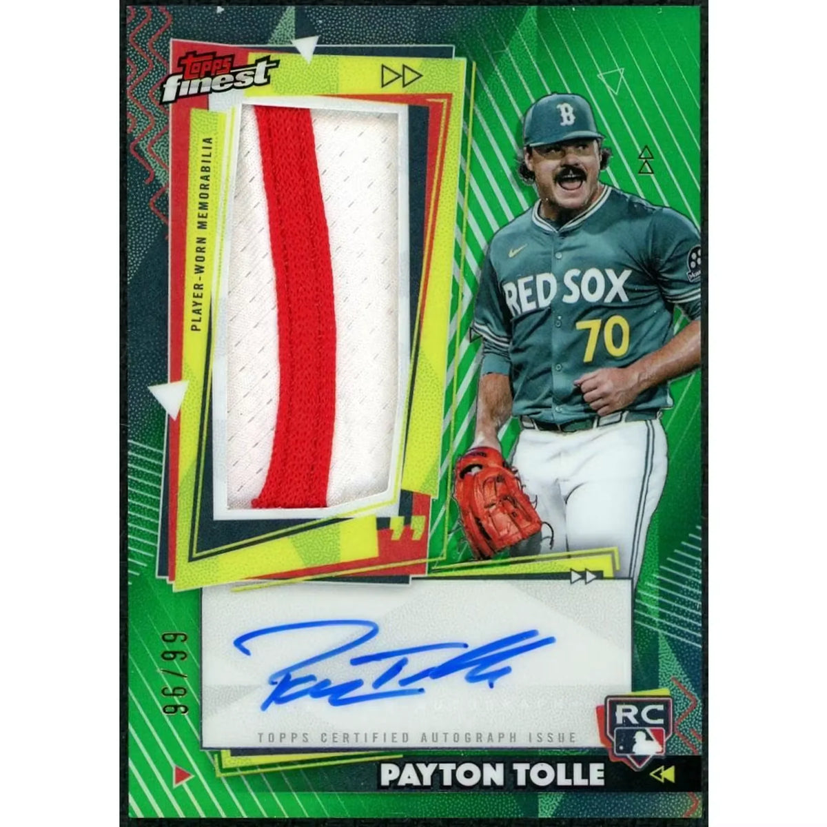 Payton Tolle Signed Rookie Patch Auto Card | 2026 Topps Finest Green/99 | P6058506
