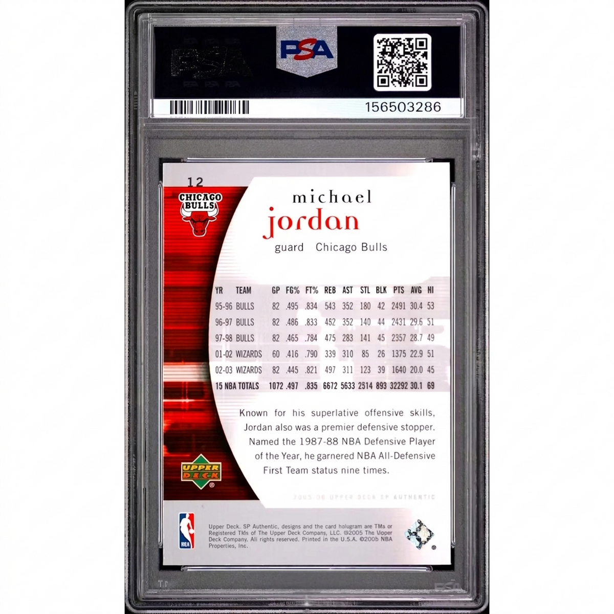 Michael Jordan 2005 SP Authentic #12 | PSA 10 | P6058559
