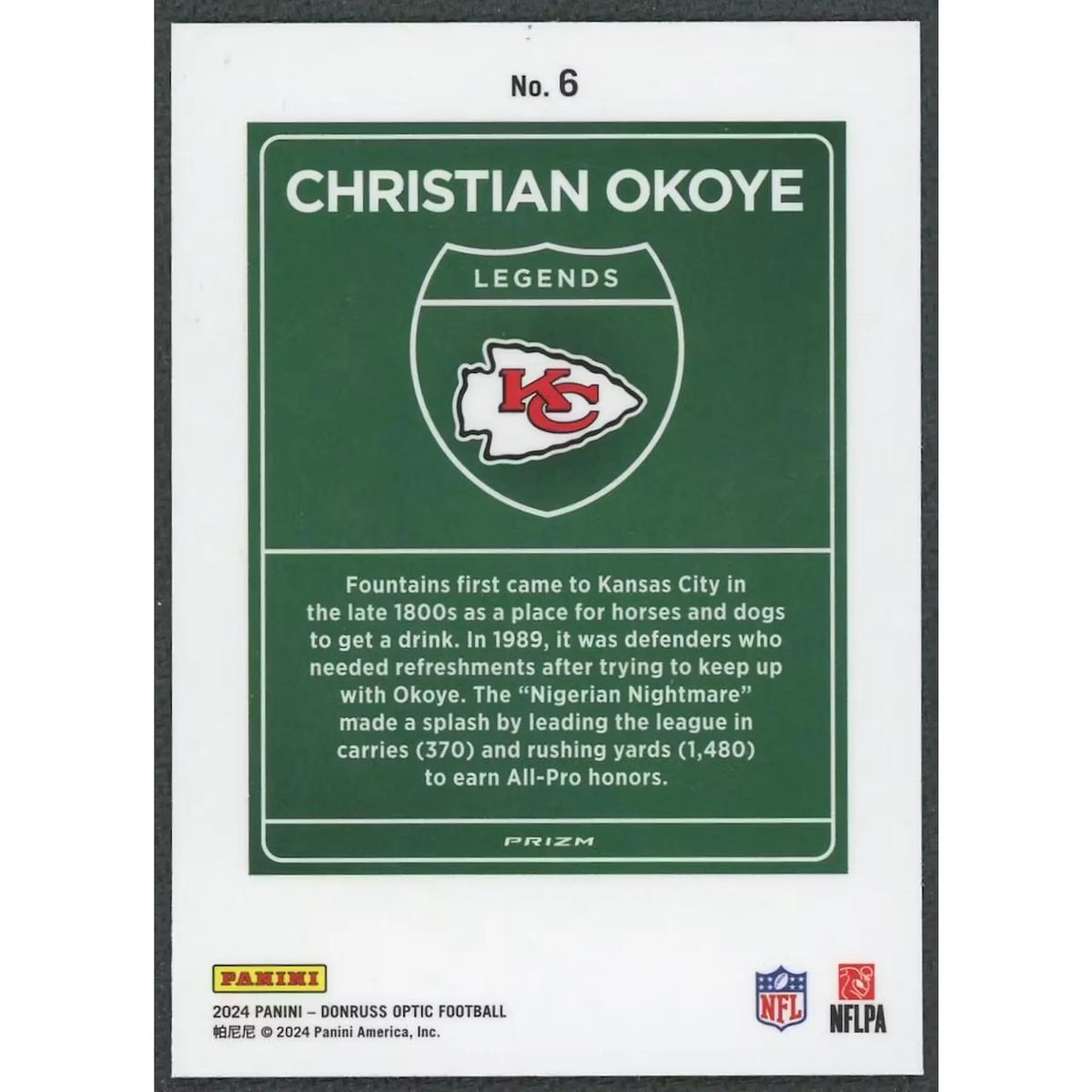 2024 Panini Donruss Optic Christian Okoye Downtown #6 - D2 | P6058593