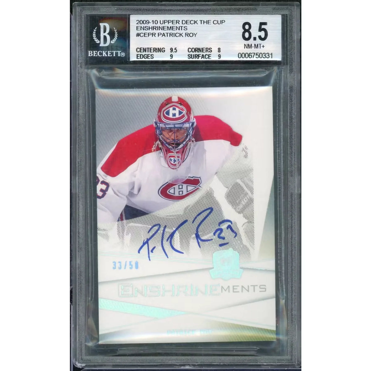 Patrick Roy Signed 2009-10 Upper Deck The Cup Card | BGS 8.5 Enshrinements | P6058596