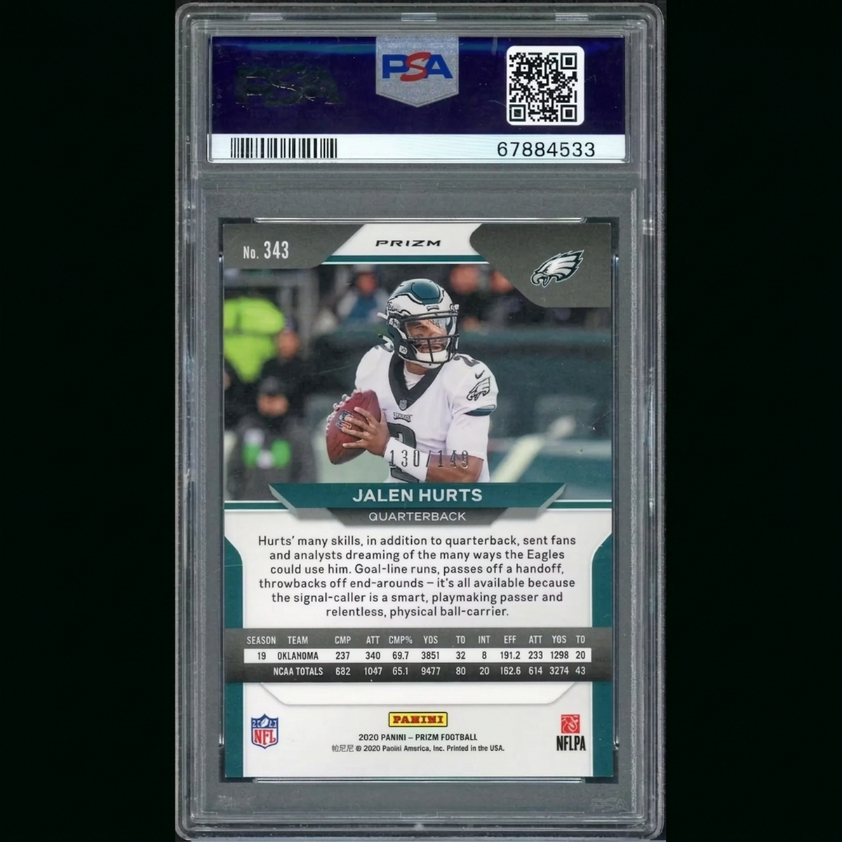 Jalen Hurts 2020 Panini Prizm Red Wave Rookie Card #343 | PSA 9 | P6058597