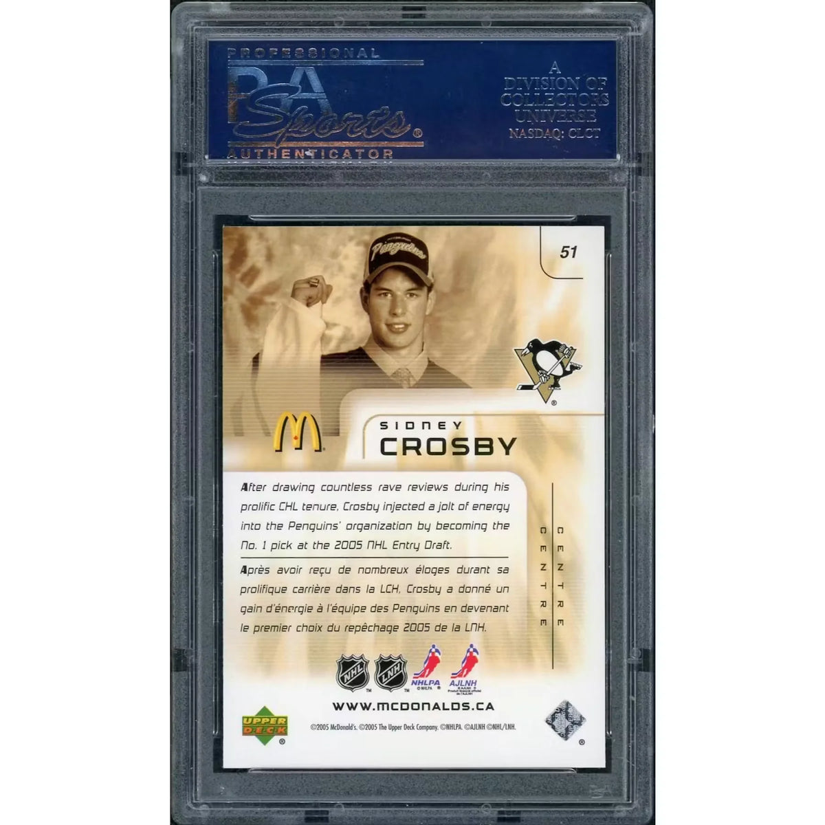 2005 Upper Deck McDonald's Sidney Crosby Rookie #51 PSA 10 - D2 | P6058599