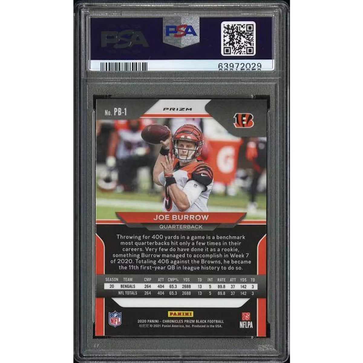 Joe Burrow 2020 Panini Chronicles Prizm Card | PSA 10 | P6058640