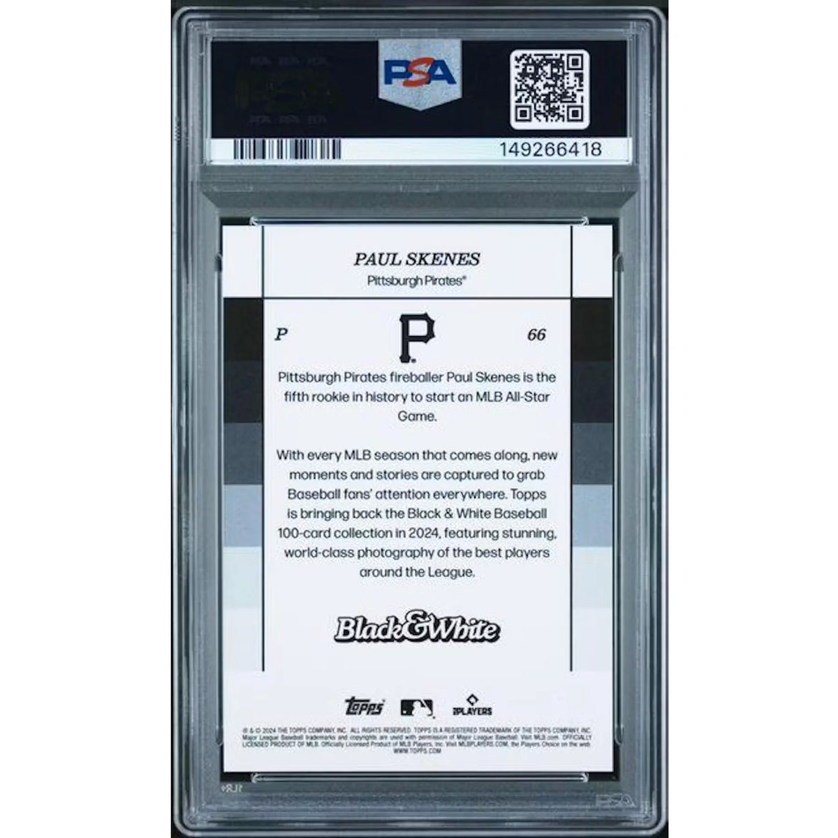 2024 Topps Black & White Paul Skenes #66 PSA 10 - D2 | P6058741