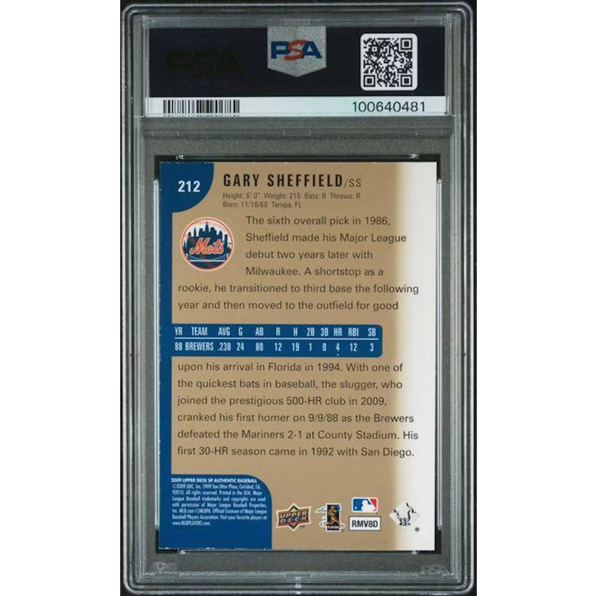Gary Sheffield 2009 SP Authentic Titanium Card #212 | PSA 8 | P6058871