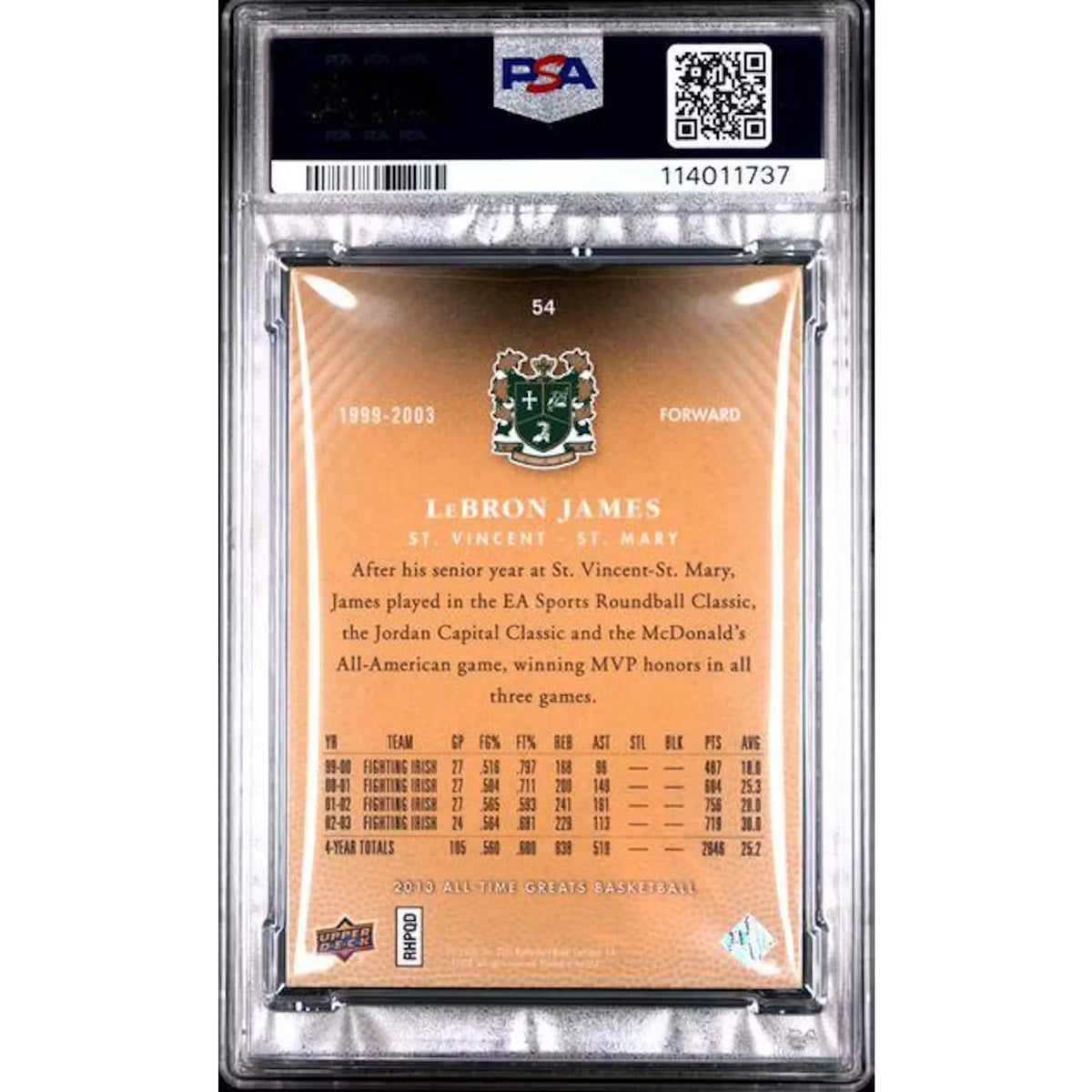 LeBron James 2013 UD All Time Greats #54 Card | Silver Spectrum/50 PSA 8 | P6058873