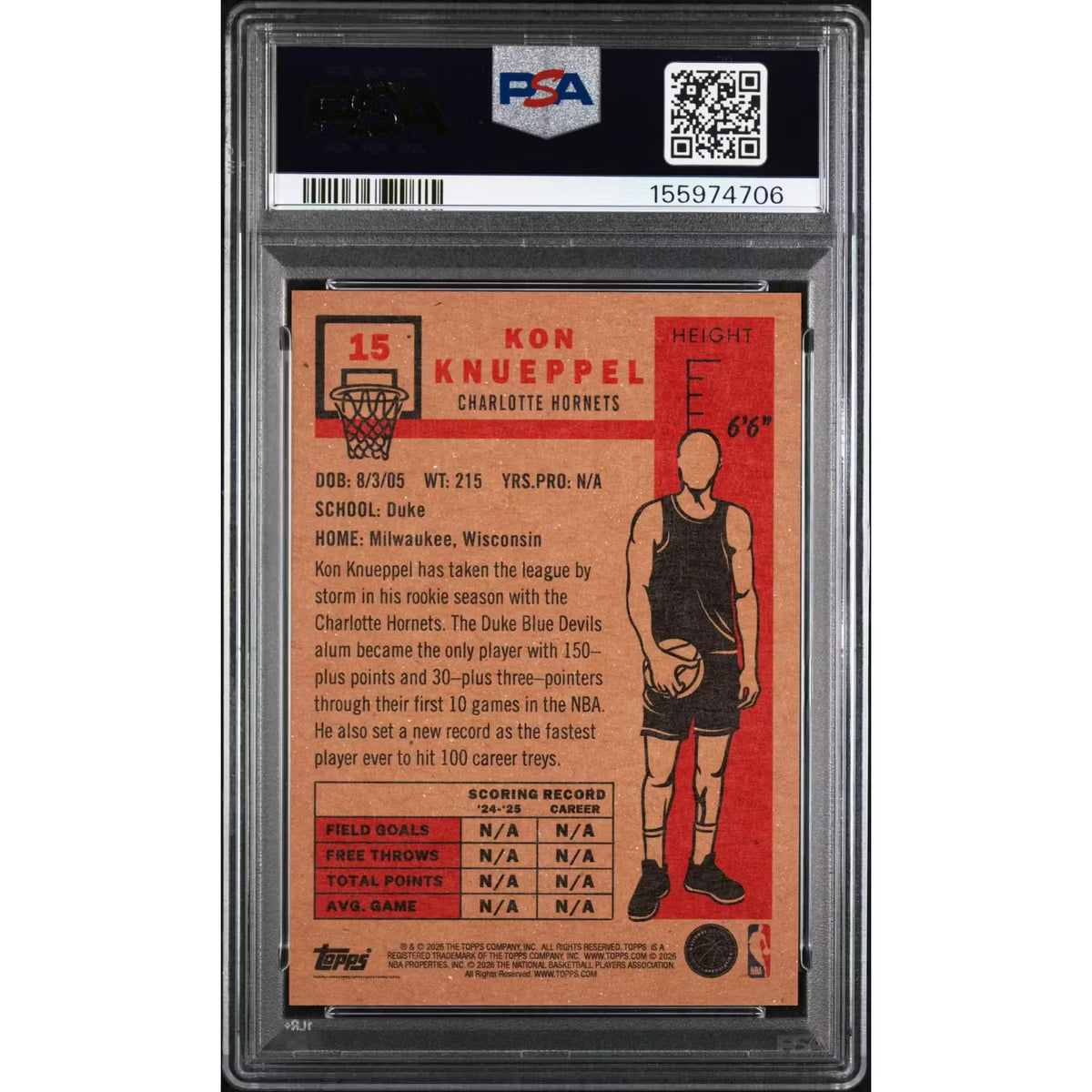 Kon Knueppel 2026 Topps Living Rookie Card #15 | PSA 10 | P6058920