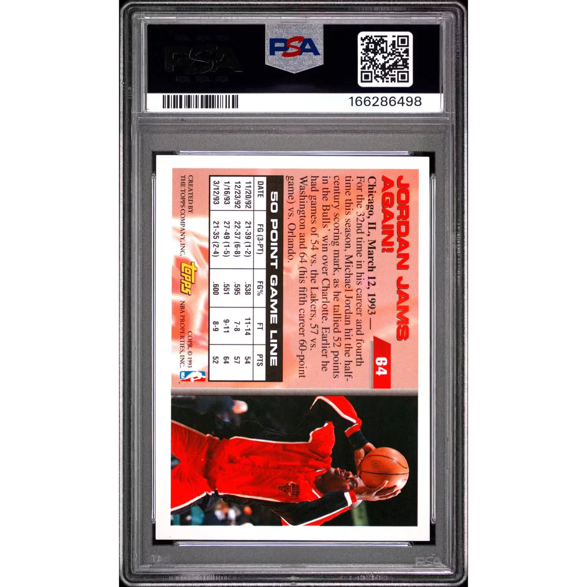 Michael Jordan 1993 Topps Card #64 | PSA 9 Mint | P6058954