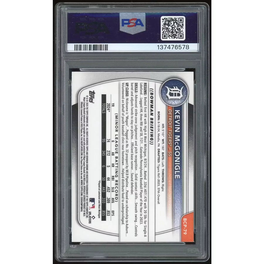 Kevin McGonigle Signed 2025 Bowman Chrome Prospect Green Refractor #BCP79 | P6134663