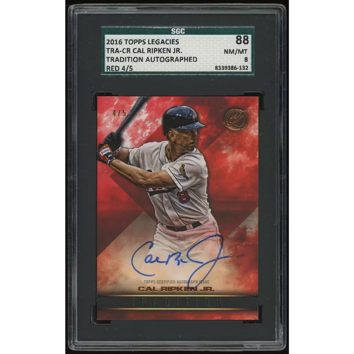 Cal Ripken Jr Signed 2016 Topps Legacies Card | Red Parallel SGC 88 | P6134809