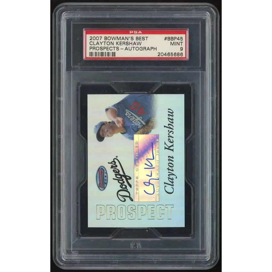 Clayton Kershaw Signed 2007 Bowman's Best Card #BBP45 | PSA 9 | P6134862