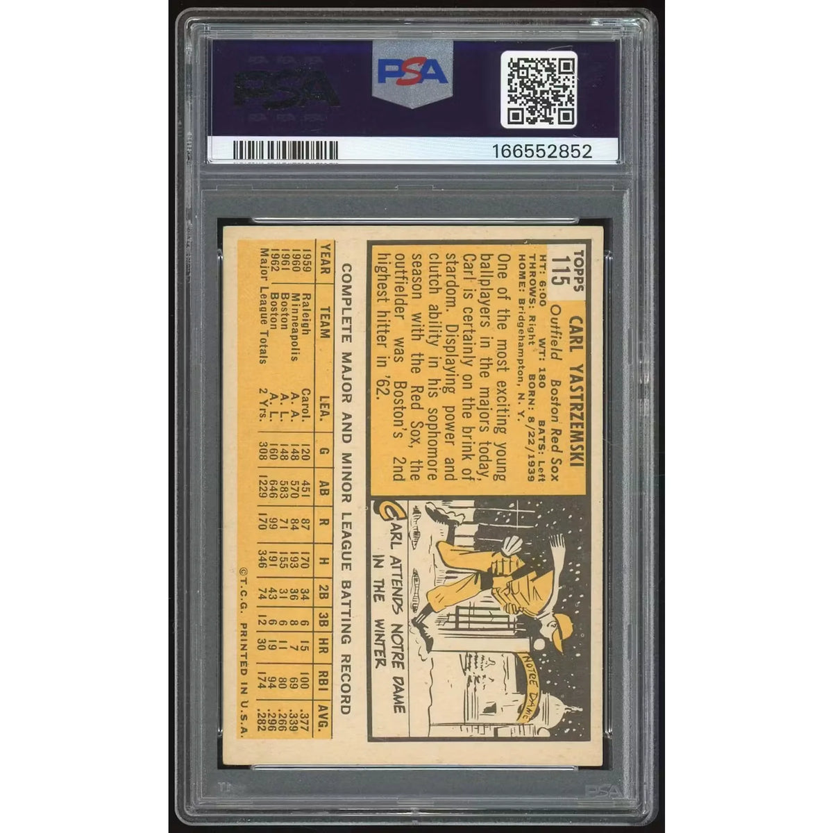 Carl Yastrzemski 1963 Topps #115 Card | PSA 5.5 | P6135046