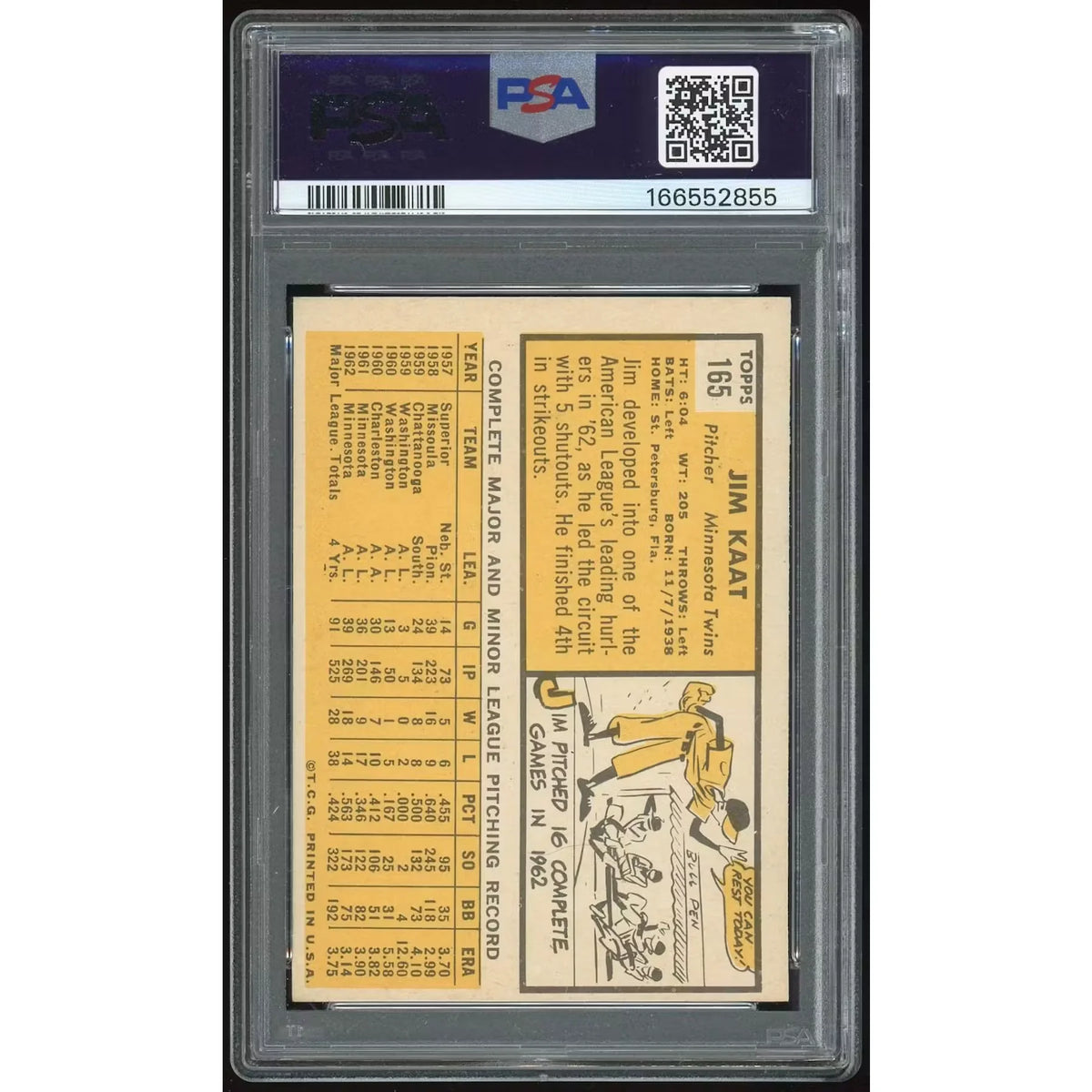 1963 Topps #165 Jim Kaat Baseball Card | PSA 7 | P6135049