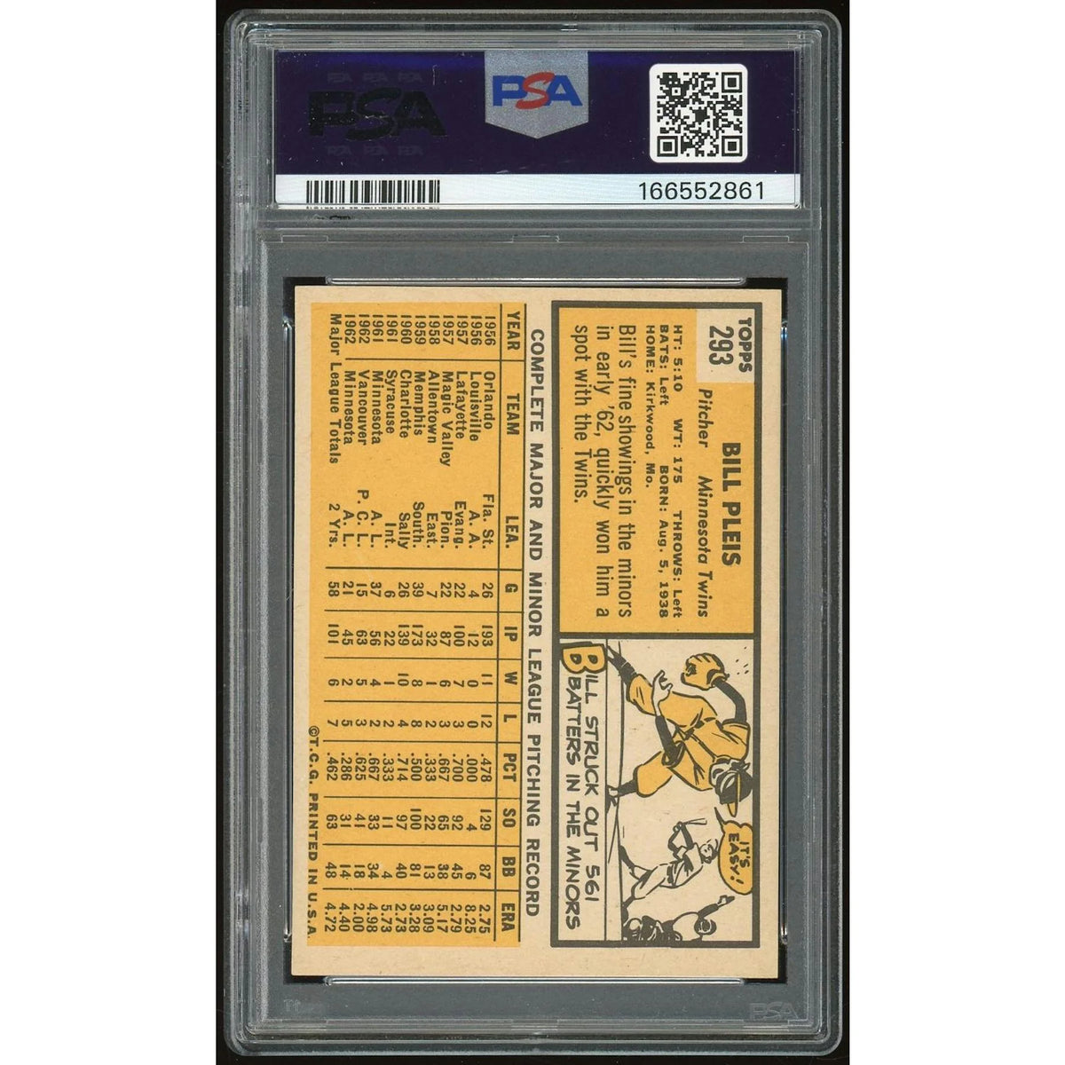 1963 Topps #293 Bill Pleis | PSA 8 | P6135054