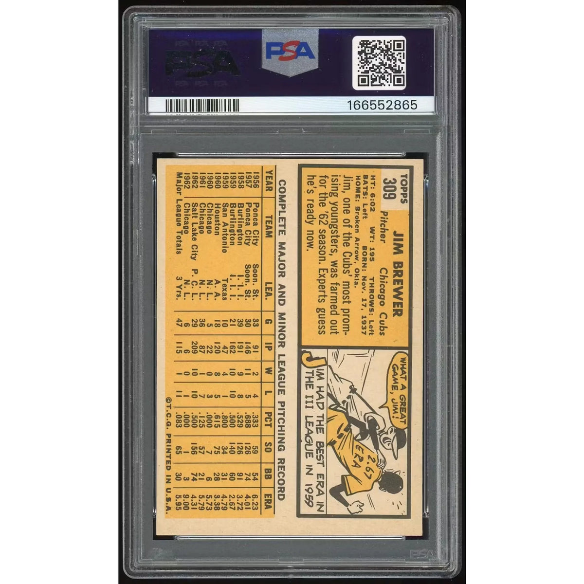 1963 Topps #309 Jim Brewer Baseball Card | PSA 8 | P6135055