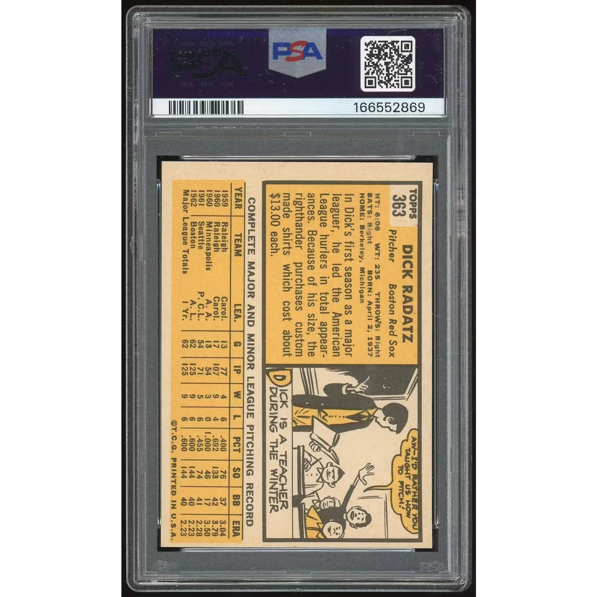 1963 Topps #363 Dick Radatz Baseball Card | PSA 8 | P6135057