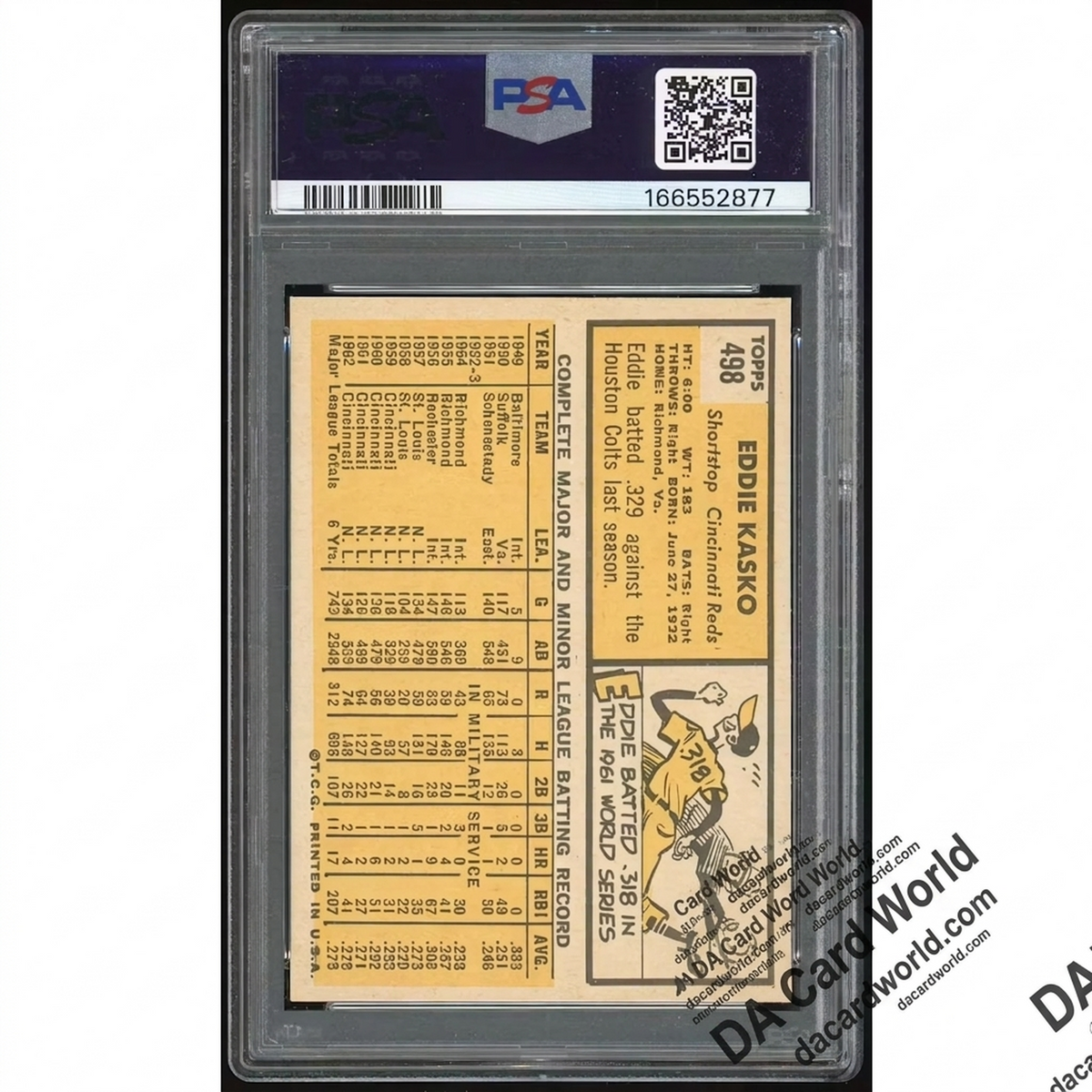 1963 Topps #498 Eddie Kasko Card | PSA 9 | P6135059