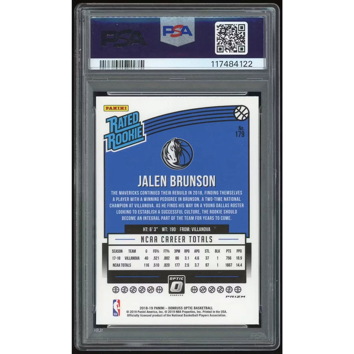 Jalen Brunson 2018-19 Panini Donruss Optic Holo #179 | PSA 10 | P6135179