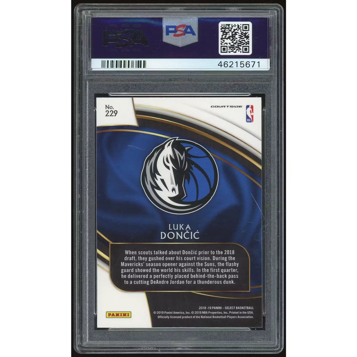 Luka Doncic 2018-19 Panini Select #229 Card | PSA 10 | P6135181