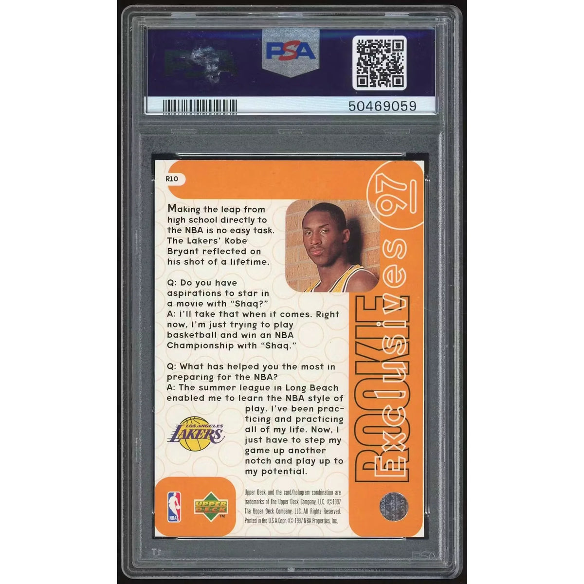 Kobe Bryant 1996-97 Upper Deck Rookie Exclusives #R10 | PSA 9 | P6135195