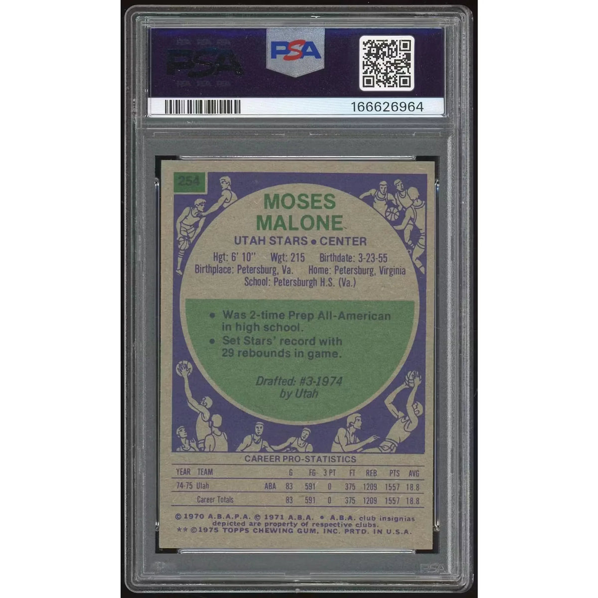 Moses Malone 1975-76 Topps #254 Rookie Card | PSA 8 | P6135205
