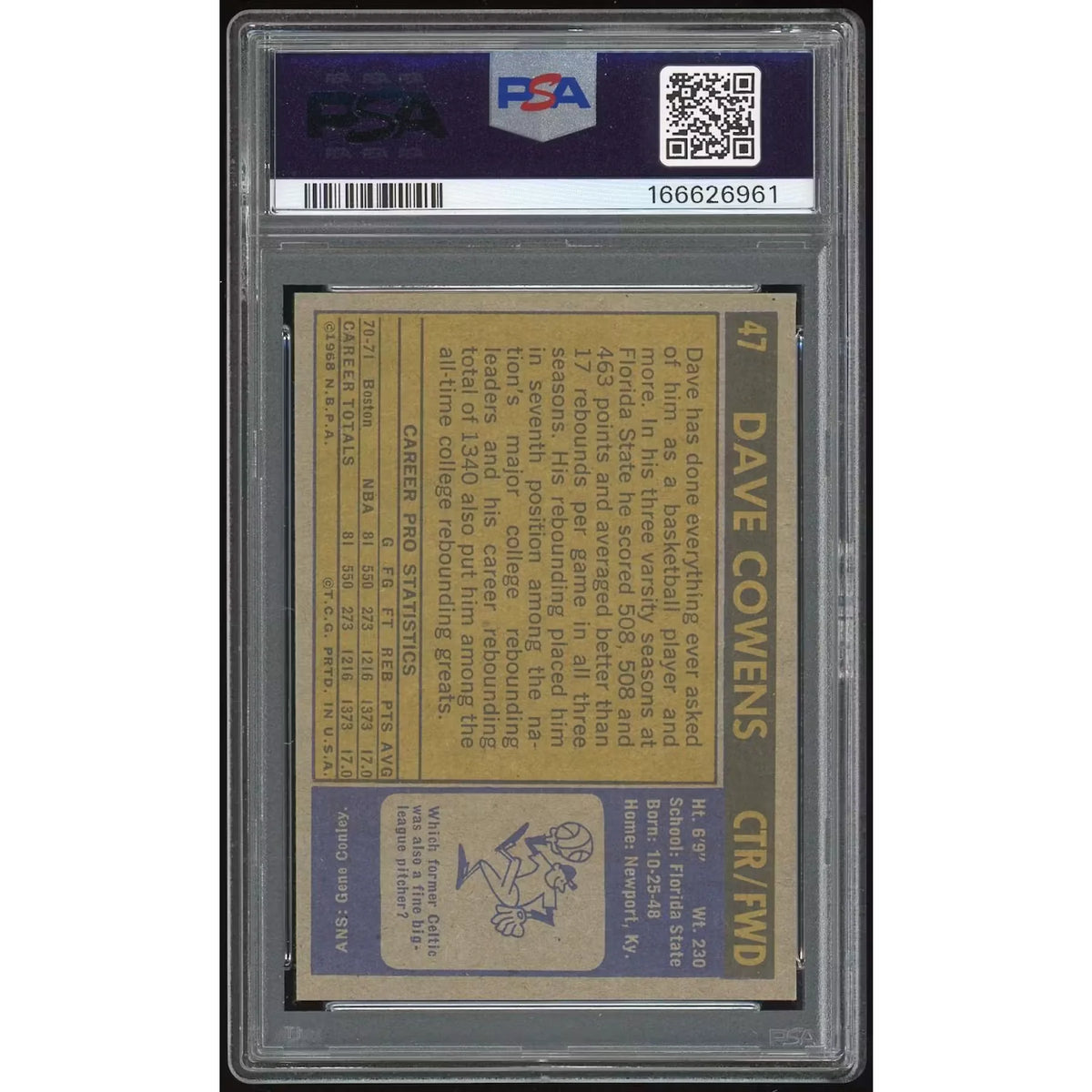Dave Cowens 1971-72 Topps #47 Rookie Card | PSA 7 | P6135208