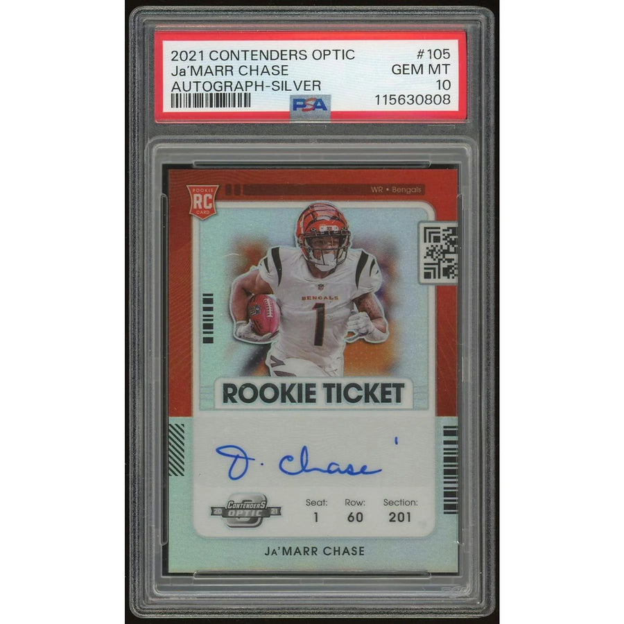 Ja'Marr Chase 2021 Panini Contenders Optic Silver Auto #105 | PSA 10 | P6135278