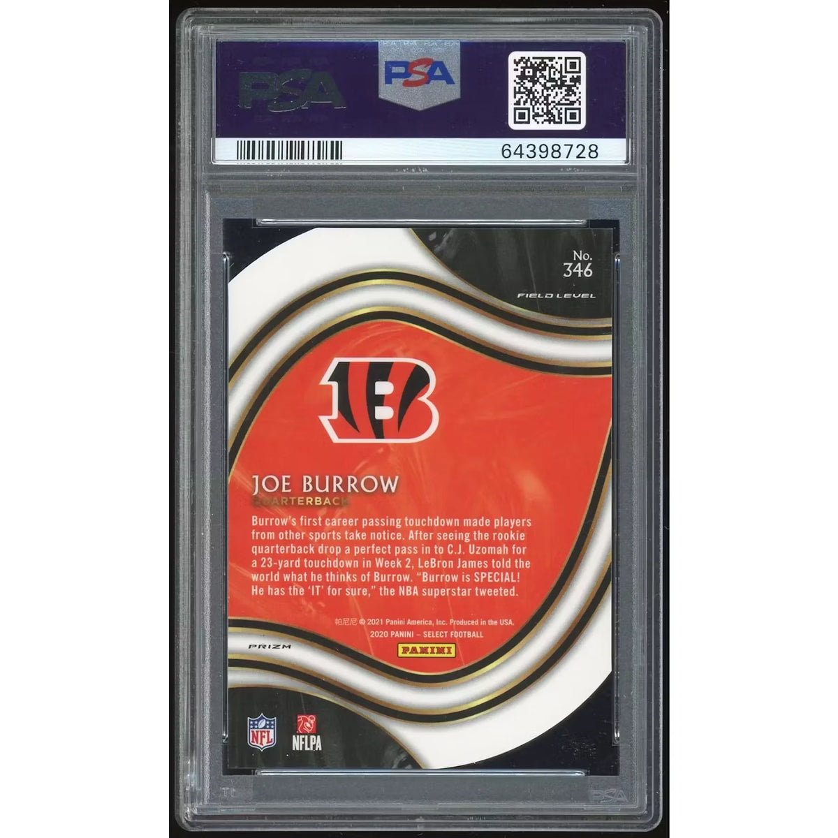 Joe Burrow 2020 Panini Select Die-Cut Orange Prizm #346 | PSA 10 | P6135288