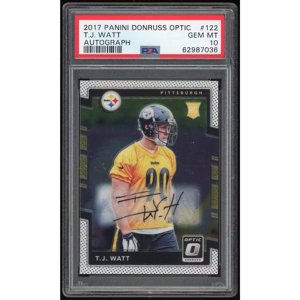 TJ Watt Signed 2017 Panini Donruss Optic Card #122 | PSA 10 | P6135297