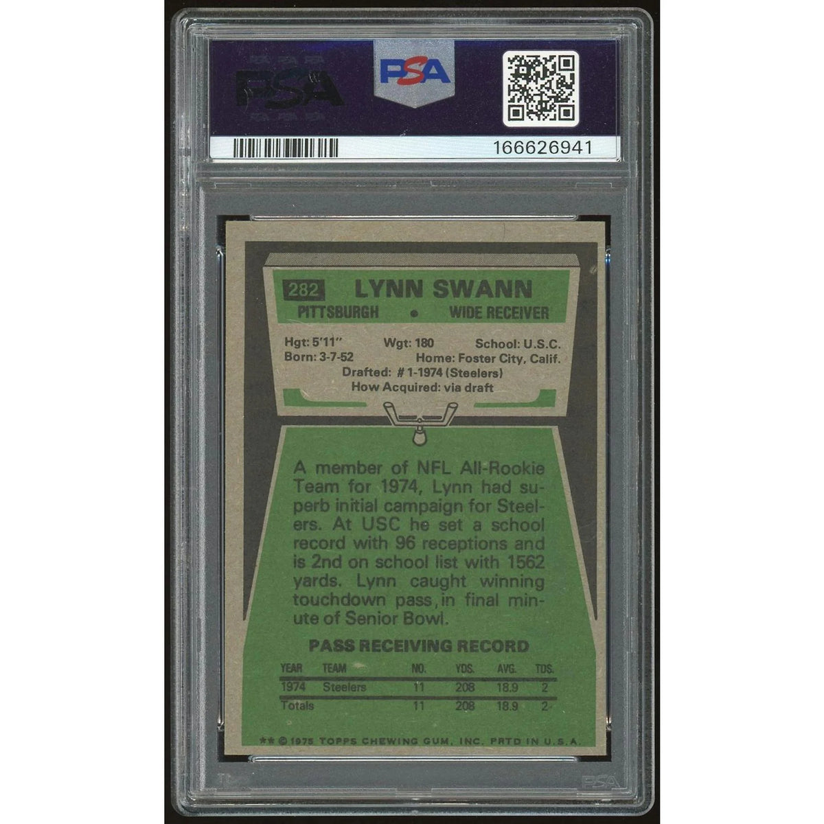 Lynn Swann 1975 Topps #282 Rookie Card | PSA 5 | P6135368