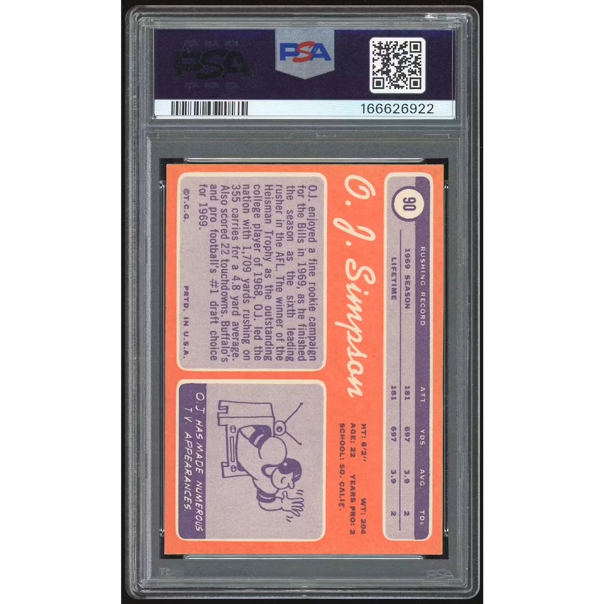 O.J. Simpson 1970 Topps #90 Rookie Card | PSA 5 - D2 | P6135396