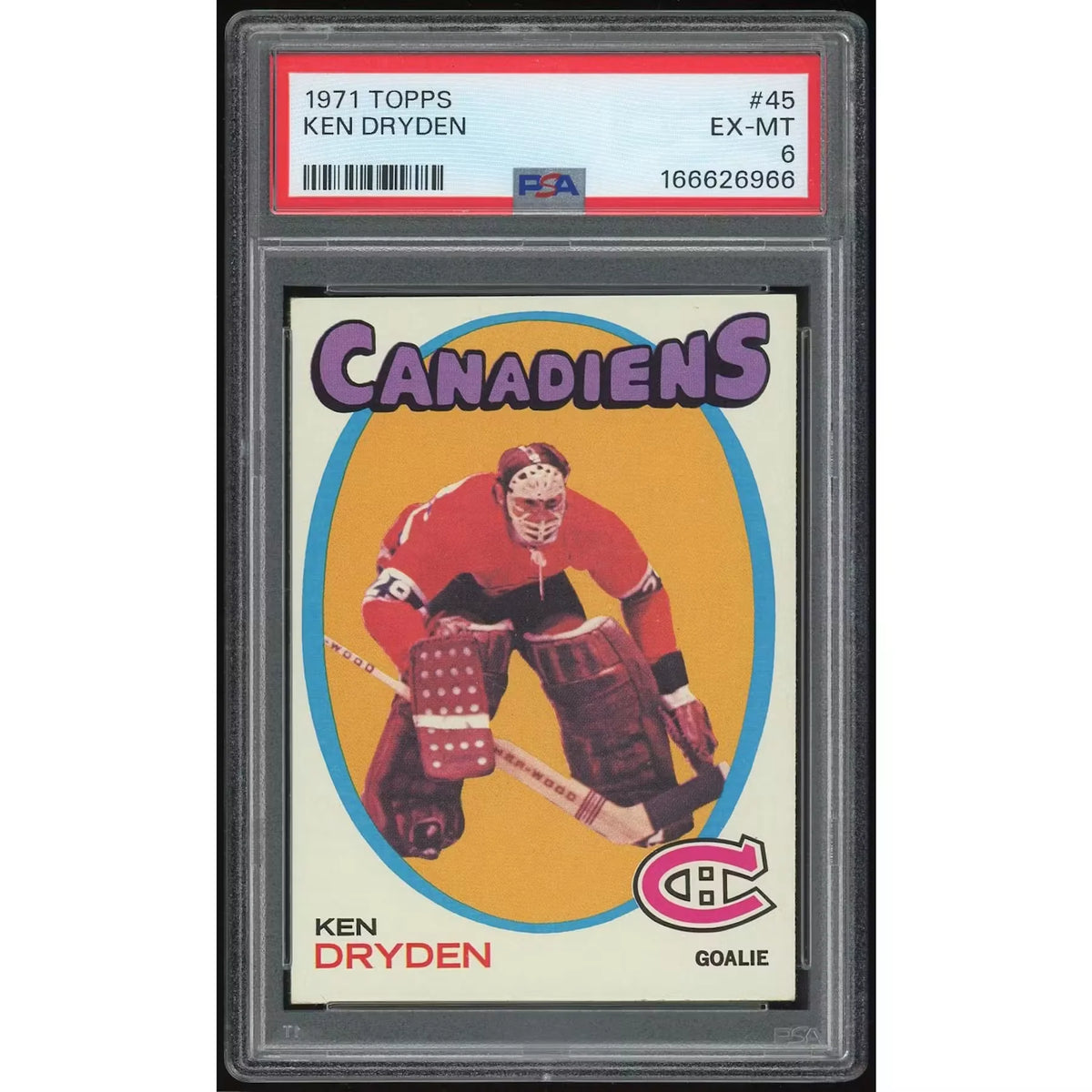 Ken Dryden 1971-72 Topps #45 Rookie Card | PSA 6 | P6135589