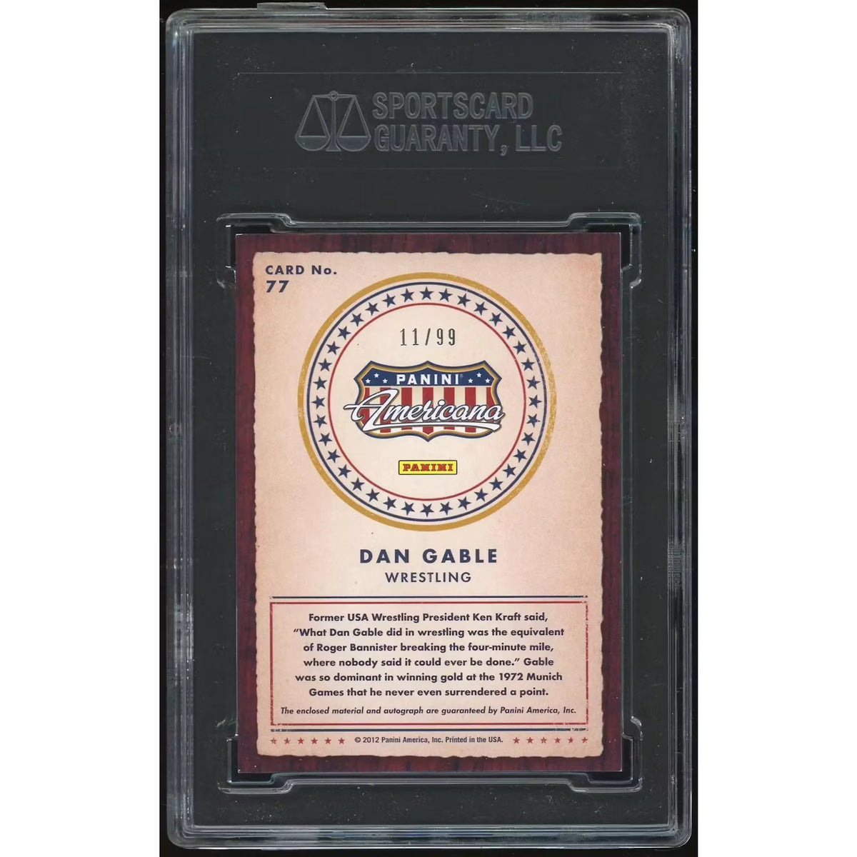 Dan Gable Signed 2012 Panini Americana Heroes & Legends Auto Relic #77 Card | P6135667