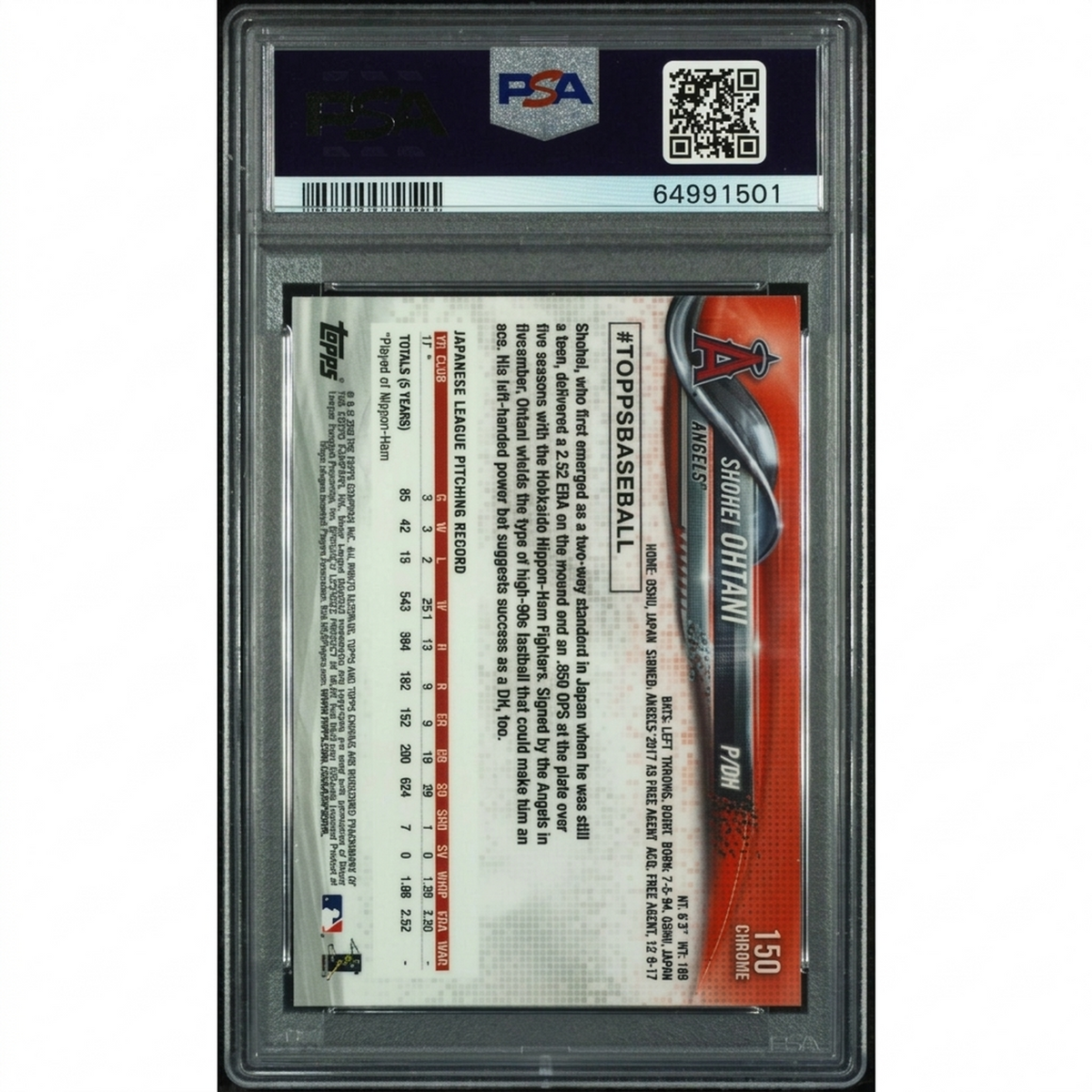 Shohei Ohtani 2018 Topps Chrome Rookie Red Jersey Refractor #150 | PSA 10 | P6139569