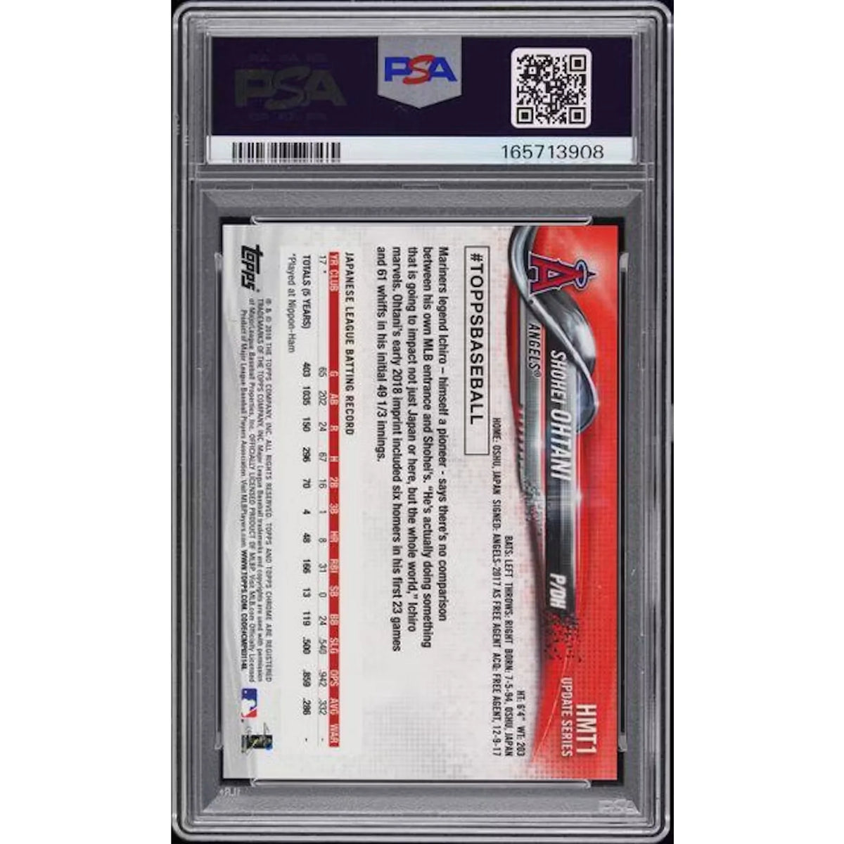 Shohei Ohtani 2018 Topps Chrome Update Pink Refractor #HMT1 | PSA 10 | P6139627